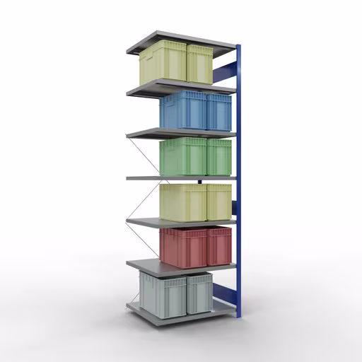 Abbildung Nr 13 des Artikels Anbauregal, Fachbodenregal Stecksystem MULTIplus330, 3000 x 1000 x 800 mm (HxBxT), 7 Fachböden, Kreuzstrebe, RAL 5010 enzianblau/verzinkt aus der Produktgruppe Stecksystem von der Marke Schulte Lagertechnik