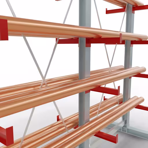 Produktbild Nr 12 des Artikels K 3000 Komplettregal, doppelseitig, 2500 x 2600 x 400 mm, RAL 7001 / RAL 3000, 5 Lagerebenen Abbildung Nr 12 des Artikels K 3000 Komplettregal, doppelseitig, 2500 x 2600 x 400 mm, RAL 7001 / RAL 3000, 5 Lagerebenen aus der Produktgruppe Kragarmregale von der Marke Schulte Lagertechnik