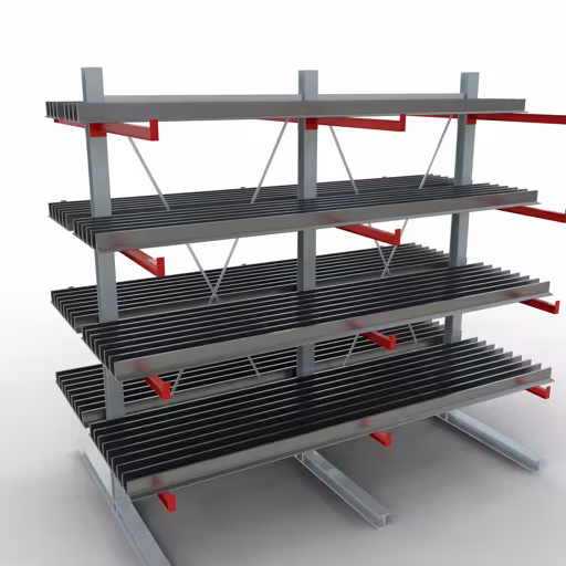 Abbildung Nr 10 des Artikels K 6000 Komplettregal, doppelseitig, 3000 x 3000 x 2x 1000 mm, RAL 7001 / RAL 3000, 5 Lagerebenen aus der Produktgruppe Kragarmregale von der Marke Schulte Lagertechnik