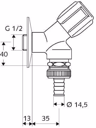 Technische Zeichnung 4077894 Geräteschrägsitzventil COMFORT chrom, mit RFV und RB 1/2Zoll SCHELL