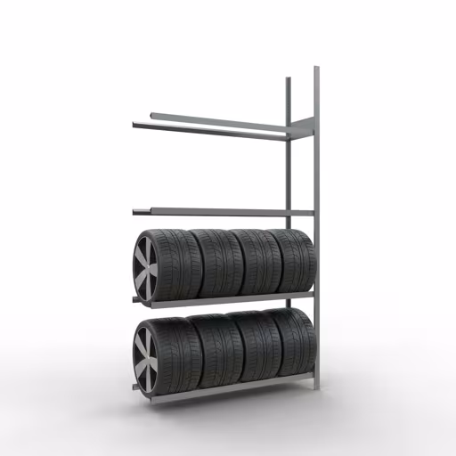 Produktbild Nr 13 des Artikels Anbauregal, Räder-/Reifenregal, 2750 x 1500 x 400 mm (HxBxT), verzinkt, 4 Lagerebenen á 150 kg Fachlast pro Ebene Abbildung Nr 13 des Artikels Anbauregal, Räder-/Reifenregal, 2750 x 1500 x 400 mm (HxBxT), verzinkt, 4 Lagerebenen á 150 kg Fachlast pro Ebene aus der Produktgruppe Fachbodenregale von der Marke Schulte Lagertechnik