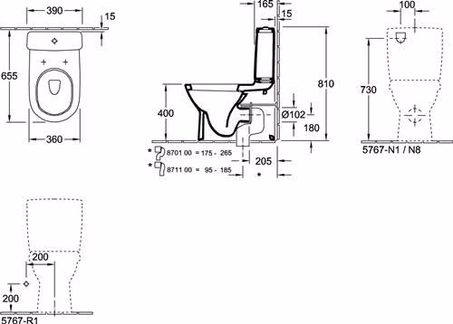 VILLEROY & BOCH Tiefspül-WC für Kombination O.novo 360x640mm Oval Weiß Alpin