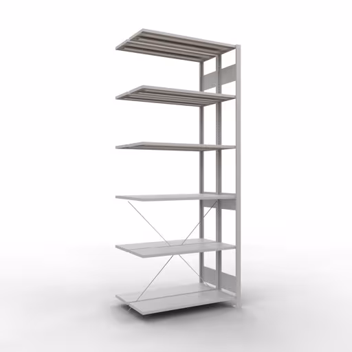 Anbauregal, Doppelregal, Fachbodenregal Stecksystem MULTIplus150, 2500 x 1000 x (2x300) mm (HxBxT), 2x6 Fachböden, Kreuzstrebe, RAL 7035 lichtgrau von der Marke Schulte Lagertechnik Anbauregal, Doppelregal, Fachbodenregal Stecksystem MULTIplus150, 2500 x 1000 x (2x300) mm (HxBxT), 2x6 Fachböden, Kreuzstrebe, RAL 7035 lichtgrau aus der Kategorie Doppelregale mit der Artikelnummer 32736