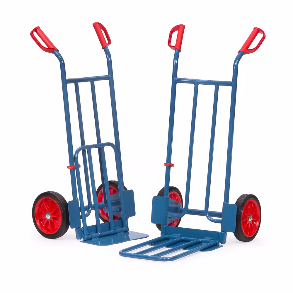 Paketsackkarre mit großer Stahlrohr-Klappschaufel stabile Schweißkonstruktion, pulverbeschichtet, blau RAL 5007 von der Marke Fetra aus der Kategorie Karren