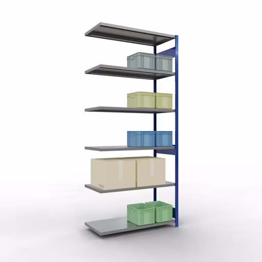 Abbildung Nr 8 des Artikels Anbauregal, Fachbodenregal Stecksystem MULTIplus250, 3000 x 1300 x 600 mm (HxBxT), 7 Fachböden, Längenriegel, RAL 5010 enzianblau/verzinkt aus der Produktgruppe Stecksystem von der Marke Schulte Lagertechnik