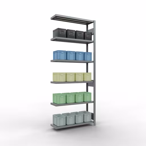 Anbauregal, Fachbodenregal Stecksystem MULTIplus330, 2500 x 1000 x 300 mm (HxBxT), 6 Fachböden, Längenriegel, verzinkt von der Marke Schulte Lagertechnik aus der Produktreihe Stecksystem