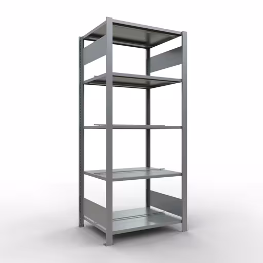 Grundregal, Büro-Fachbodenregal Stecksystem MULTIplus150, 1800 x 750 x 600 mm (HxBxT), 5 Fachböden, Längenriegel, verzinkt, mit Mittelanschlag aus der Kategorie Stecksystem mit der Artikelnummer 17736