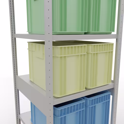 Zusatzbild des Artikels Grundregal, Fachbodenregal Stecksystem MULTIplus250, 2500 x 750 x 800 mm (HxBxT), 6 Fachböden, Längenriegel, RAL 7035 lichtgrau aus Grundregal