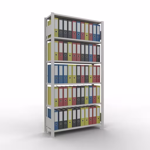 Grundregal, Büro-Fachbodenregal Stecksystem MULTIplus85, 2000 x 1000 x 300 mm (HxBxT), 6 Fachböden, Kreuzstrebe, ohne Anschlagleiste, lichtgrau von Schulte Lagertechnik mit der Artikelnr. 36025