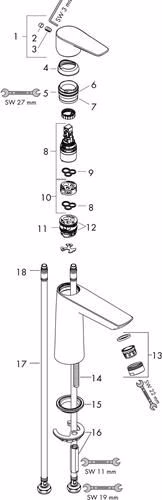 Technische Zeichnung 4073412 Hansgrohe Einhebel-Waschtischmischer TALIS E 110 Nennweite 15 ohne Ablaufgarnitur chrom