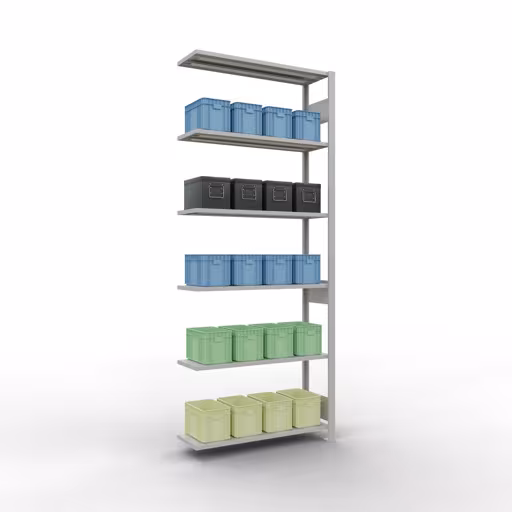 Anbauregal, Fachbodenregal Stecksystem MULTIplus150, 2500 x 1000 x 300 mm (HxBxT), 6 Fachböden, Längenriegel, RAL 7035 lichtgrau mit der Artikelnr. 32636-LR Anbauregal, Fachbodenregal Stecksystem MULTIplus150, 2500 x 1000 x 300 mm (HxBxT), 6 Fachböden, Längenriegel, RAL 7035 lichtgrau von Schulte Lagertechnik aus der Kategorie Stecksystem