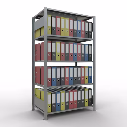 Grundregal, Büro-Fachbodenregal Stecksystem MULTIplus150, 1800 x 1000 x 600 mm (HxBxT), 5 Fachböden, Längenriegel, verzinkt, mit Mittelanschlag von der Marke Schulte Lagertechnik aus der Produktreihe Büroregale