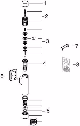 Technische Zeichnung 4025951 WC-Druckspüler Rondo A.S. für WC, DN 20 chrom ohne Vorabsperrung GROHE