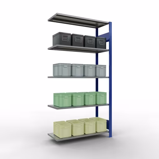 Produktbild Nr 12 des Artikels Anbauregal, Fachbodenregal Stecksystem MULTIplus85, 2000 x 1000 x 400 mm (HxBxT), 5 Fachböden, Längenriegel, RAL 5010 enzianblau Abbildung Nr 12 des Artikels Anbauregal, Fachbodenregal Stecksystem MULTIplus85, 2000 x 1000 x 400 mm (HxBxT), 5 Fachböden, Längenriegel, RAL 5010 enzianblau aus der Produktgruppe Stecksystem von der Marke Schulte Lagertechnik