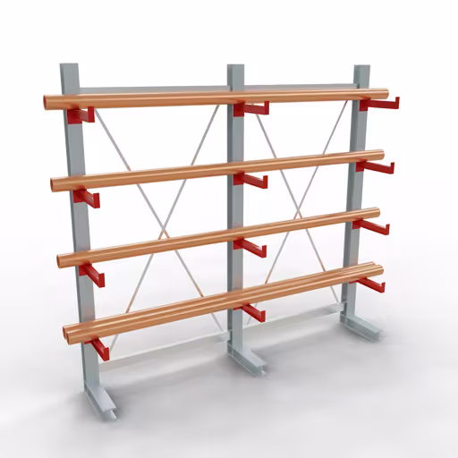 Produktbild Nr 11 des Artikels K 3000 Komplettregal, einseitig, 2500 x 2600 x 400 mm, RAL 7001 / RAL 3000, 5 Lagerebenen Abbildung Nr 11 des Artikels K 3000 Komplettregal, einseitig, 2500 x 2600 x 400 mm, RAL 7001 / RAL 3000, 5 Lagerebenen aus der Produktgruppe Kragarmregale von der Marke Schulte Lagertechnik