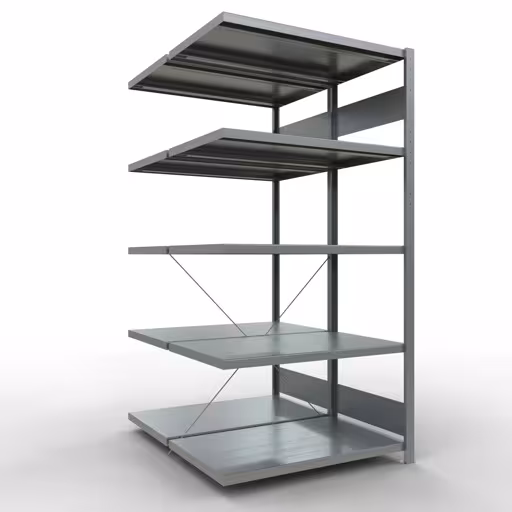 Anbauregal, Doppelregal, Fachbodenregal Stecksystem MULTIplus250, 2000 x 1000 x (2x600) mm (HxBxT), 2x5 Fachböden, Kreuzstrebe, verzinkt von der Marke Schulte Lagertechnik aus der Produktreihe Fachbodenregale