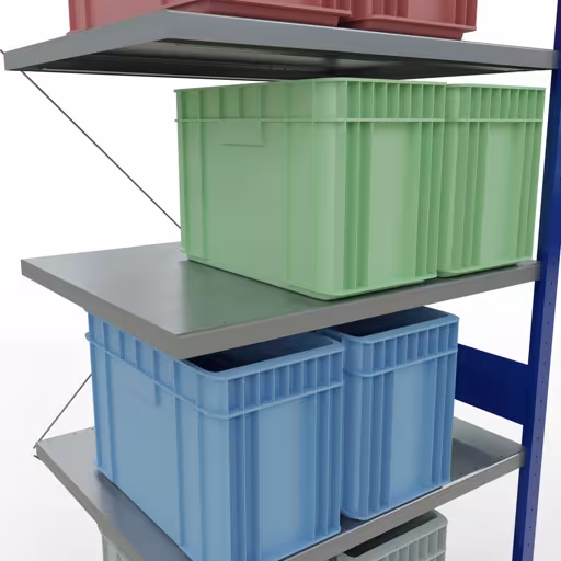 Produktbild Nr.15 des Artikels Anbauregal, Fachbodenregal Stecksystem MULTIplus250, 3000 x 1000 x 800 mm (HxBxT), 7 Fachböden, Kreuzstrebe, RAL 5010 enzianblau/verzinkt aus der Produktreihe Stecksystem von der Marke Schulte Lagertechnik