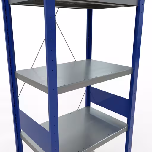 Abbildung Nr 13 des Artikels Grundregal, Fachbodenregal Stecksystem MULTIplus250, 3000 x 750 x 500 mm (HxBxT), 7 Fachböden, Kreuzstrebe, RAL 5010 enzianblau/verzinkt/verzinkt aus der Produktgruppe Stecksystem von der Marke Schulte Lagertechnik