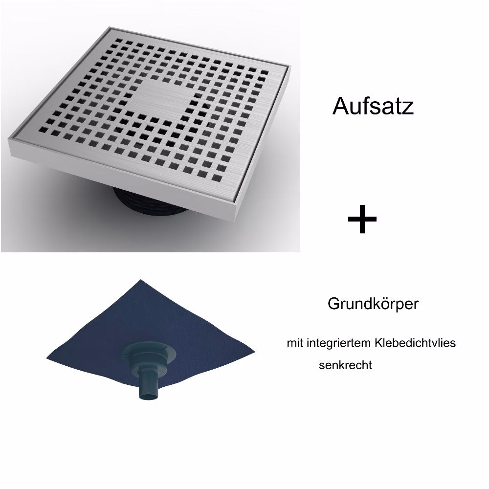 Ohne Text 3963837 MERT Siphon de sol 20x20cm Design "KARE" complet en inox + PP