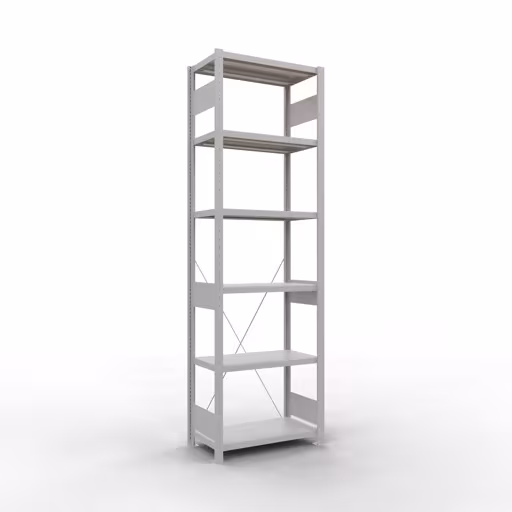 Grundregal, Fachbodenregal Stecksystem MULTIplus250, 2500 x 750 x 400 mm (HxBxT), 6 Fachböden, Kreuzstrebe, RAL 7035 lichtgrau von der Marke Schulte Lagertechnik Grundregal, Fachbodenregal Stecksystem MULTIplus250, 2500 x 750 x 400 mm (HxBxT), 6 Fachböden, Kreuzstrebe, RAL 7035 lichtgrau aus der Kategorie Grundregal mit der Artikelnummer 32841-75