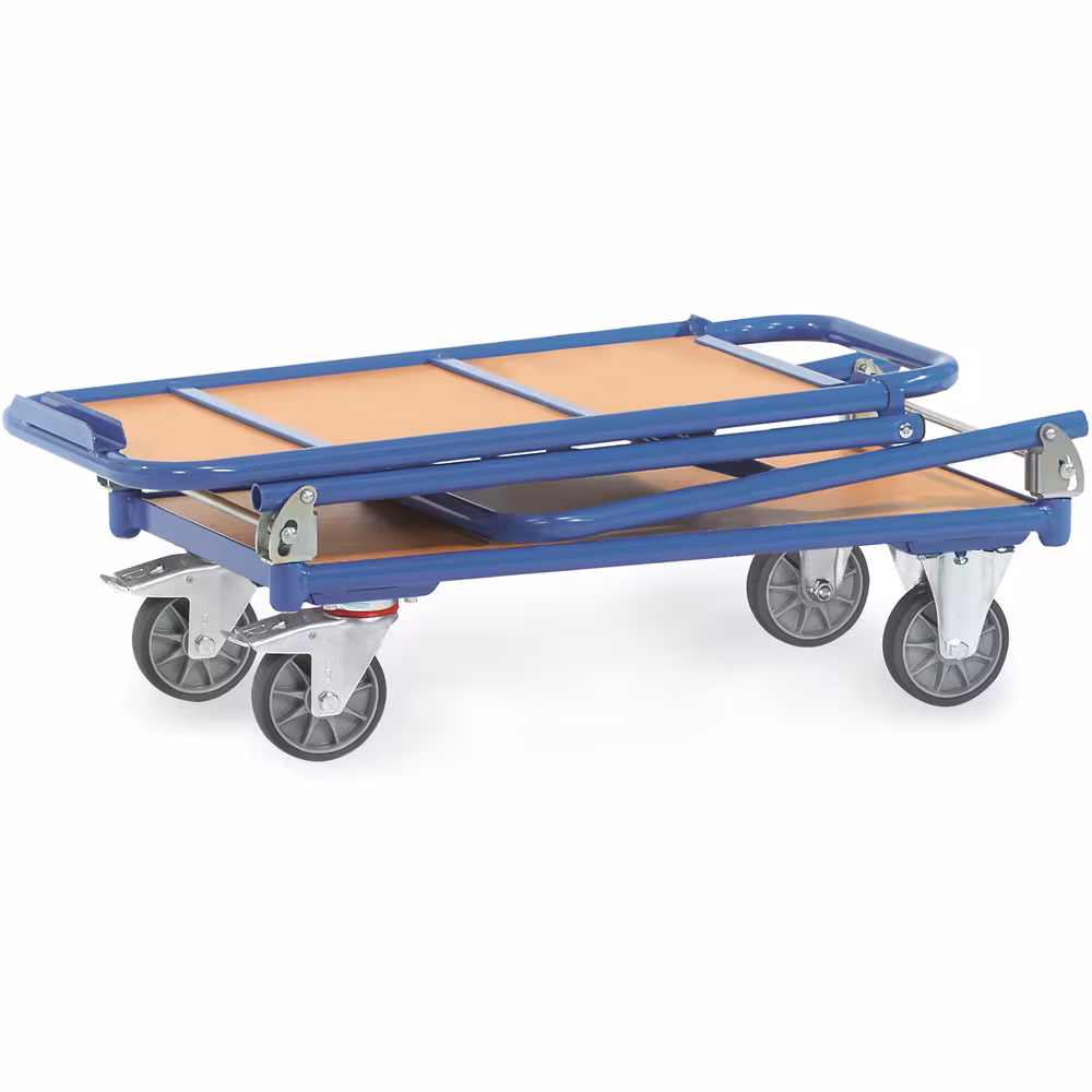 Produktgruppe Klapp-Tischwagen brillantblau RAL 5007, Ladefläche aus Holzwerkstoffplatte, Oberfläche Buchendekor Klapp-Tischwagen 1140 Breite 450 mm, Länge 720 mm von der Marke Fetra aus der Kategorie Transportsysteme