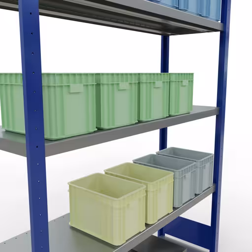 Abbildung Nr 15 des Artikels Grundregal, Fachbodenregal Stecksystem MULTIplus250, 2000 x 1300 x 400 mm (HxBxT), 5 Fachböden, Längenriegel, RAL 5010 enzianblau/verzinkt aus der Produktgruppe Stecksystem von der Marke Schulte Lagertechnik