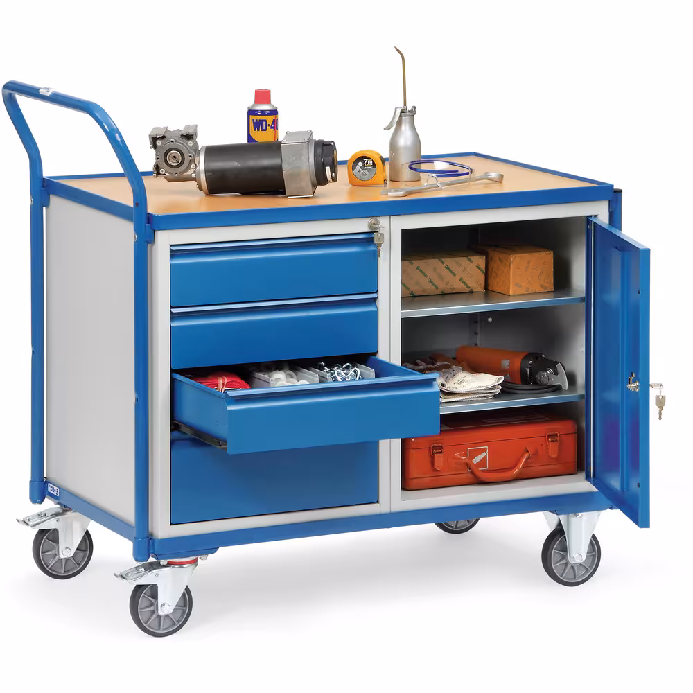 Tischwagen 2635 pulverbeschichtet, Böden aus Holzwerkstoffplatte, Oberfläche Buchendekor, im Stahlrahmen liegend mit der Artikelnr. 2635 Tischwagen 2635 pulverbeschichtet, Böden aus Holzwerkstoffplatte, Oberfläche Buchendekor, im Stahlrahmen liegend von Fetra aus der Kategorie Transportsysteme