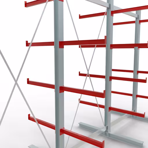 K 6000 Komplettregal, doppelseitig, 3000 x 6000 x 2x 750 mm, RAL 7001 / RAL 3000, 5 Lagerebenen von der Marke Schulte Lagertechnik aus der Produktreihe Kragarmregale