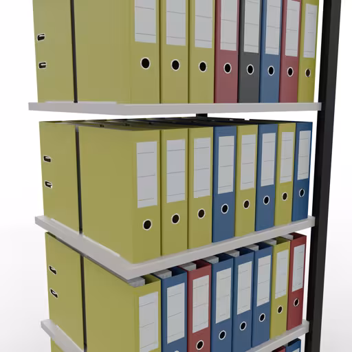 Anbauregal, Büro-Fachbodenregal Stecksystem MULTIplus150, 2000 x 750 x 600 mm (HxBxT), 6 Fachböden, Längenriegel, ohne Mittelanschlag, schwarz/lichtgrau von Schulte Lagertechnik aus der Kategorie Büroregale