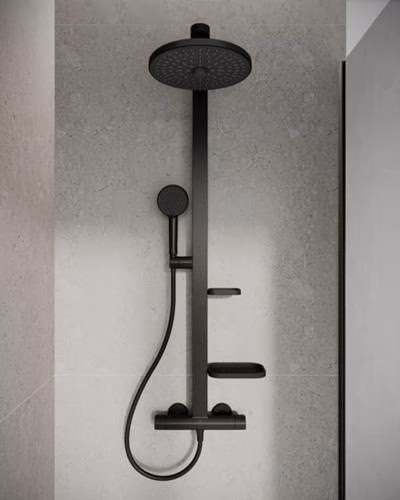 Detailbild 4010449 Ideal Standard CerathermAlu+ douchesysteem met douchethermostaat, 2 planchetten, handdouche met 2 functies en hoofddouche met 2 functies Silk Black
