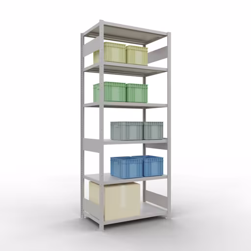 Produktbild Nr 12 des Artikels Grundregal, Fachbodenregal Stecksystem MULTIplus330, 2500 x 1000 x 600 mm (HxBxT), 6 Fachböden, Längenriegel, RAL 7035 lichtgrau Abbildung Nr 12 des Artikels Grundregal, Fachbodenregal Stecksystem MULTIplus330, 2500 x 1000 x 600 mm (HxBxT), 6 Fachböden, Längenriegel, RAL 7035 lichtgrau aus der Produktgruppe Stecksystem von der Marke Schulte Lagertechnik