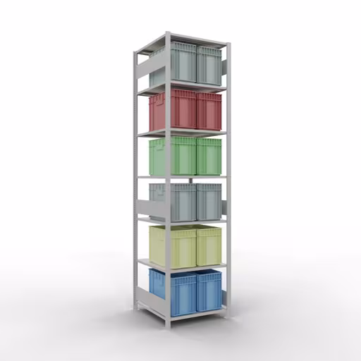 Zusatzbild des Artikels Grundregal, Fachbodenregal Stecksystem MULTIplus150, 3000 x 750 x 800 mm (HxBxT), 7 Fachböden, Längenriegel, RAL 7035 lichtgrau Zusatzbild des Artikels Grundregal, Fachbodenregal Stecksystem MULTIplus150, 3000 x 750 x 800 mm (HxBxT), 7 Fachböden, Längenriegel, RAL 7035 lichtgrau aus Grundregal