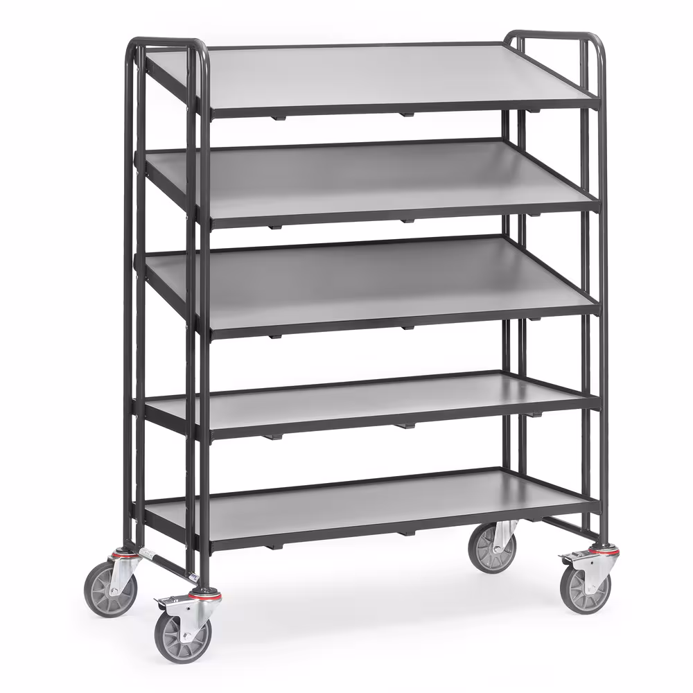 Eurokastenwagen mit Böden pulverbeschichtet anthrazitgrau RAL 7016, Schraubkonstruktion, 5 Etagenrahmen mit Holzwerkstoffplatten von der Marke Fetra Eurokastenwagen mit Böden pulverbeschichtet anthrazitgrau RAL 7016, Schraubkonstruktion, 5 Etagenrahmen mit Holzwerkstoffplatten aus der Kategorie Etagenwagen mit der Artikelnummer 1384-7016