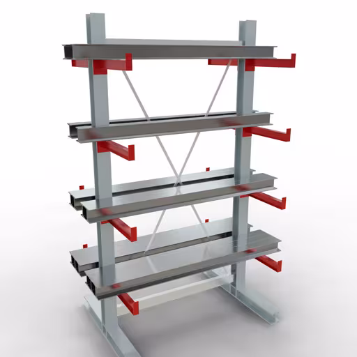 Abbildung Nr 11 des Artikels K 3000 Komplettregal, doppelseitig, 2500 x 1300 x 500 mm, RAL 7001 / RAL 3000, 5 Lagerebenen aus der Produktgruppe Kragarmregale von der Marke Schulte Lagertechnik