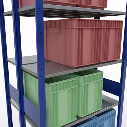 Andere Ansicht des Artikels Grundregal, Doppelregal, Fachbodenregal Stecksystem MULTIplus150, 3000 x 1000 x (2x400) mm (HxBxT), 2x7 Fachböden, Längenriegel, RAL 5010 enzianblau Andere Ansicht des Artikels Grundregal, Doppelregal, Fachbodenregal Stecksystem MULTIplus150, 3000 x 1000 x (2x400) mm (HxBxT), 2x7 Fachböden, Längenriegel, RAL 5010 enzianblau aus der Kategorie Fachbodenregale