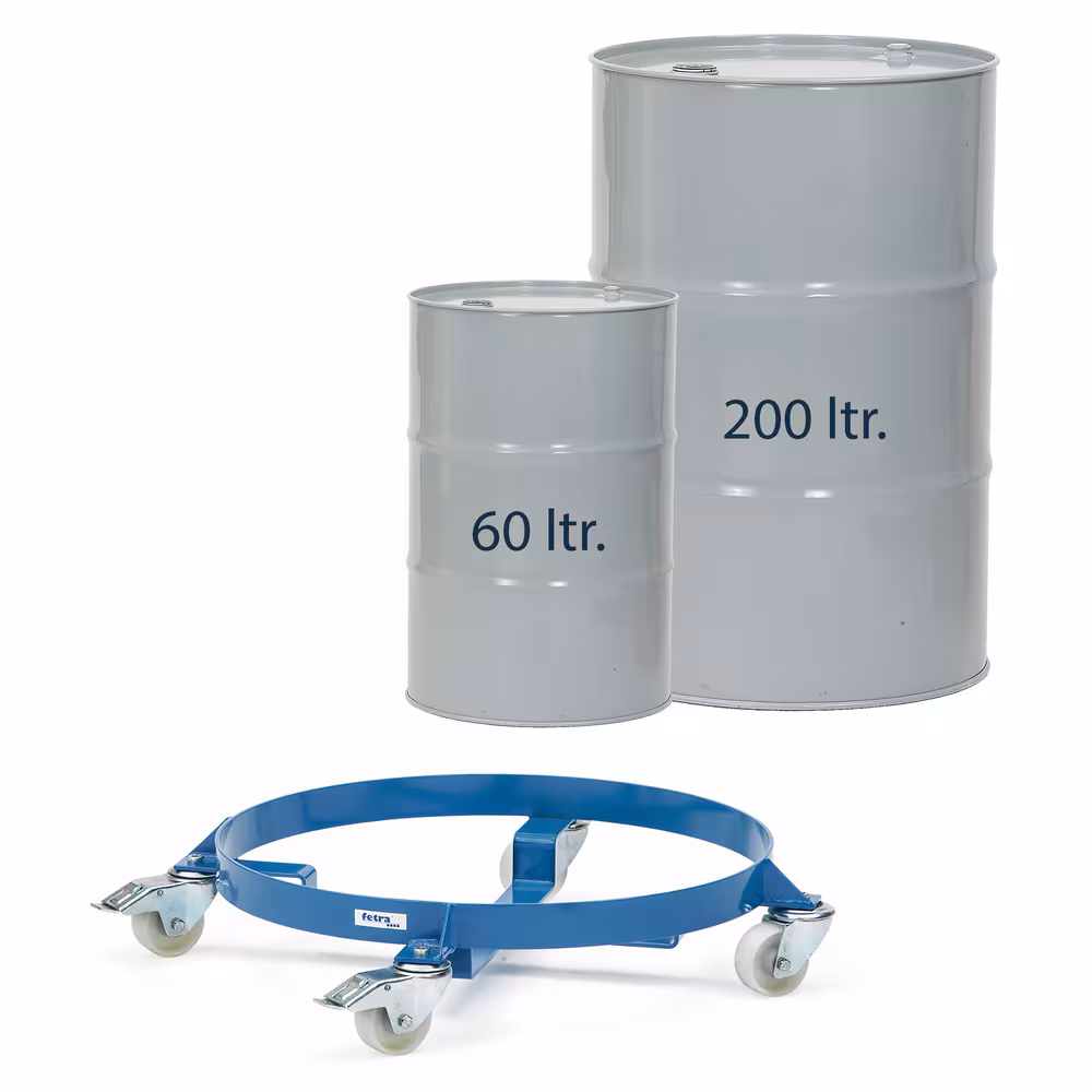 Fassroller 1360 für stehenden Transport von Stahlblech-Fässern, Geschweißte Flachstahl-Konstruktion mit der Artikelnr. 1360 Fassroller 1360 für stehenden Transport von Stahlblech-Fässern, Geschweißte Flachstahl-Konstruktion von Fetra aus der Kategorie Transportsysteme