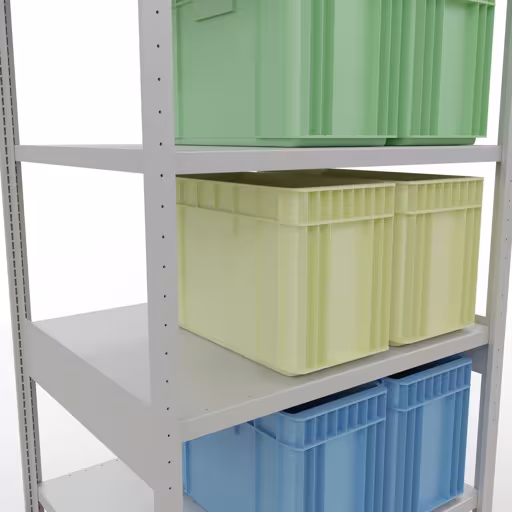 Produktbild Nr 12 des Artikels Grundregal, Fachbodenregal Stecksystem MULTIplus330, 2500 x 1000 x 800 mm (HxBxT), 6 Fachböden, Kreuzstrebe, RAL 7035 lichtgrau Abbildung Nr 12 des Artikels Grundregal, Fachbodenregal Stecksystem MULTIplus330, 2500 x 1000 x 800 mm (HxBxT), 6 Fachböden, Kreuzstrebe, RAL 7035 lichtgrau aus der Produktgruppe Stecksystem von der Marke Schulte Lagertechnik