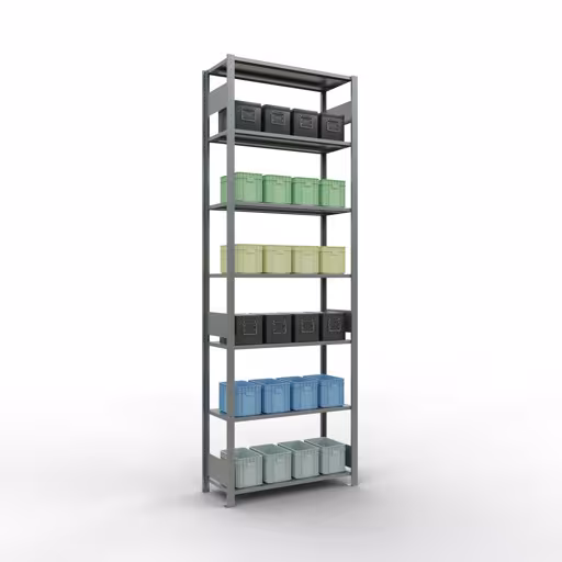 Grundregal, Fachbodenregal Stecksystem MULTIplus85, 3000 x 1000 x 400 mm (HxBxT), 7 Fachböden, Längenriegel, verzinkt von Schulte Lagertechnik mit der Artikelnr. 13142-LR