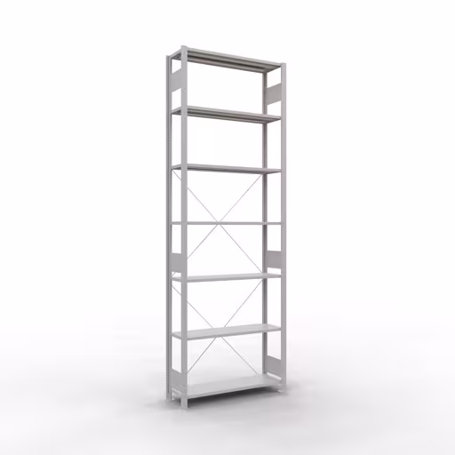 Grundregal, Fachbodenregal Stecksystem MULTIplus150, 3000 x 1000 x 300 mm (HxBxT), 7 Fachböden, Kreuzstrebe, RAL 7035 lichtgrau von der Marke Schulte Lagertechnik Grundregal, Fachbodenregal Stecksystem MULTIplus150, 3000 x 1000 x 300 mm (HxBxT), 7 Fachböden, Kreuzstrebe, RAL 7035 lichtgrau aus der Kategorie Grundregal mit der Artikelnummer 32632