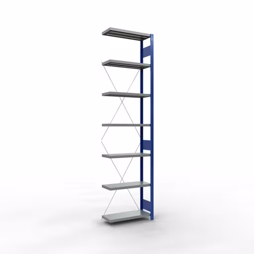 Anbauregal, Fachbodenregal Stecksystem MULTIplus250, 3000 x 750 x 300 mm (HxBxT), 7 Fachböden, Kreuzstrebe, RAL 5010 enzianblau/verzinkt/verzinkt von der Marke Schulte Lagertechnik Anbauregal, Fachbodenregal Stecksystem MULTIplus250, 3000 x 750 x 300 mm (HxBxT), 7 Fachböden, Kreuzstrebe, RAL 5010 enzianblau/verzinkt/verzinkt aus der Kategorie Anbauregal mit der Artikelnummer 12937-75-B