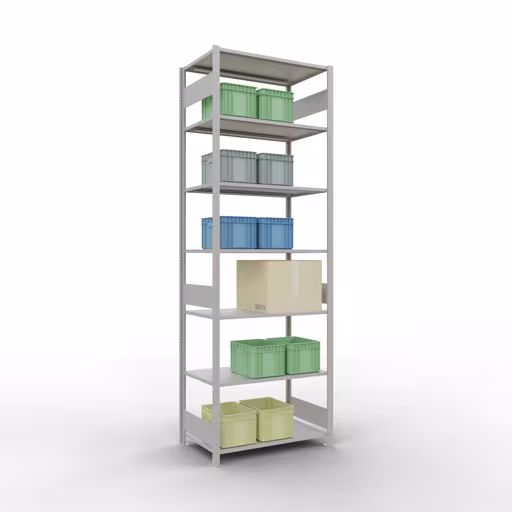 Grundregal, Fachbodenregal Stecksystem MULTIplus150, 3000 x 1000 x 600 mm (HxBxT), 7 Fachböden, Längenriegel, RAL 7035 lichtgrau aus der Kategorie Grundregal mit der GTIN 4004514293282 Grundregal, Fachbodenregal Stecksystem MULTIplus150, 3000 x 1000 x 600 mm (HxBxT), 7 Fachböden, Längenriegel, RAL 7035 lichtgrau von der Marke Schulte Lagertechnik aus der Produktreihe Stecksystem