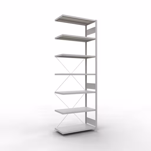 Anbauregal, Fachbodenregal Stecksystem MULTIplus330, 3000 x 1000 x 500 mm (HxBxT), 7 Fachböden, Kreuzstrebe, RAL 7035 lichtgrau von der Marke Schulte Lagertechnik Anbauregal, Fachbodenregal Stecksystem MULTIplus330, 3000 x 1000 x 500 mm (HxBxT), 7 Fachböden, Kreuzstrebe, RAL 7035 lichtgrau aus der Kategorie Anbauregal mit der Artikelnummer 33857