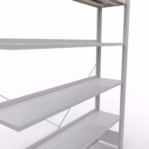 Anbauregal, Büro-Fachbodenregal Stecksystem MULTIplus85, 2000 x 1300 x 300 mm (HxBxT), 6 Fachböden, Kreuzstrebe, mit Anschlagleiste, lichtgrau von Schulte Lagertechnik aus der Kategorie Büroregale