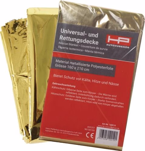 Rettungsdecke DIN 13164 L2100xB1600xH0,2 circa mm Faltmaß circa 144x80x20mm aus der Kategorie HP Autozubehör mit der Teilenummer 4000818628