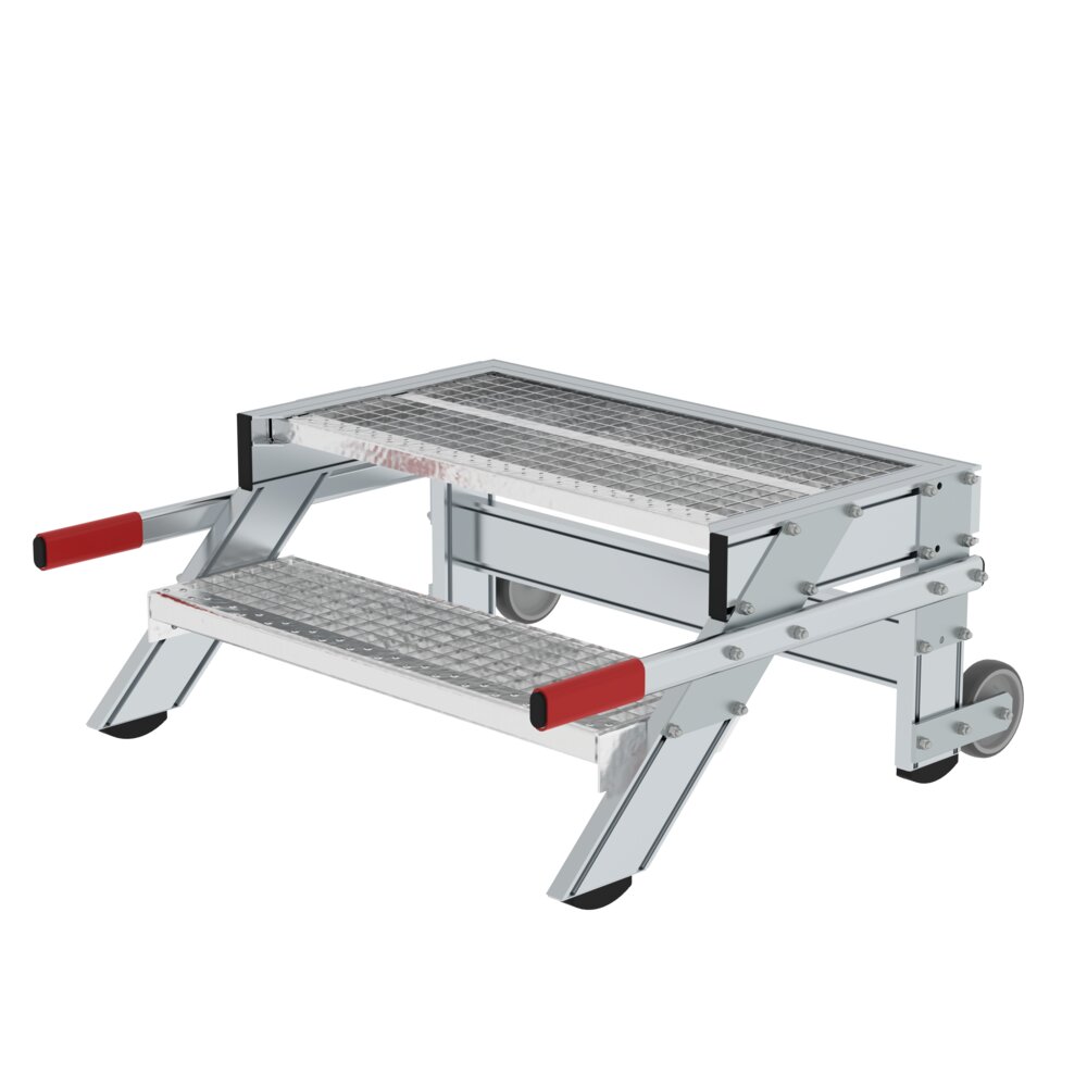 Munk Arbeitspodest fahrbar, Stufenbreite 800 mm, Stahl-Gitterrost aus der Kategorie Podesttreppen mit der Artikelnr. 050434