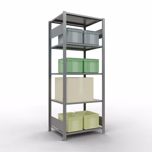 Andere Ansicht des Artikels Grundregal, Fachbodenregal Stecksystem MULTIplus150, 2000 x 750 x 600 mm (HxBxT), 5 Fachböden, Längenriegel, verzinkt aus der Kategorie Grundregal