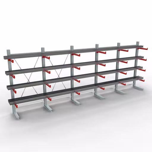 Produktbild Nr 10 des Artikels K 3000 Komplettregal, einseitig, 2500 x 6500 x 600 mm, RAL 7001 / RAL 3000, 5 Lagerebenen Abbildung Nr 10 des Artikels K 3000 Komplettregal, einseitig, 2500 x 6500 x 600 mm, RAL 7001 / RAL 3000, 5 Lagerebenen aus der Produktgruppe Kragarmregale von der Marke Schulte Lagertechnik