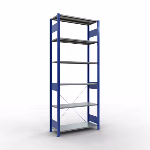 Grundregal, Fachbodenregal Stecksystem MULTIplus150, 2500 x 1000 x 400 mm (HxBxT), 6 Fachböden, Kreuzstrebe, RAL 5010/verzinkt von der Marke Schulte Lagertechnik Grundregal, Fachbodenregal Stecksystem MULTIplus150, 2500 x 1000 x 400 mm (HxBxT), 6 Fachböden, Kreuzstrebe, RAL 5010/verzinkt aus der Kategorie Grundregal mit der Artikelnummer 12641-B