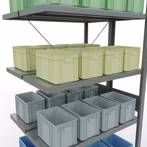 Produktbild Nr.7 des Artikels Anbauregal, Doppelregal, Fachbodenregal Stecksystem MULTIplus250, 3000 x 1000 x (2x400) mm (HxBxT), 2x7 Fachböden, Kreuzstrebe, verzinkt aus der Produktreihe Fachbodenregale von der Marke Schulte Lagertechnik