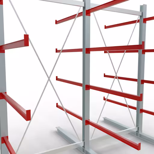 Abbildung Nr 11 des Artikels K 6000 Komplettregal, doppelseitig, 3000 x 3000 x 2x 1250 mm, RAL 7001 / RAL 3000, 5 Lagerebenen aus der Produktgruppe Kragarmregale von der Marke Schulte Lagertechnik
